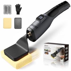 Aknrv Electric Grill Brush - Bristle Free Grill Brush for Outdoor Grill, Cordless BBQ Grill Cleaner with 3 Heads, Rechargeable 240 Mins Runtime Barbecue Grill Cleaning Brush (Gray)