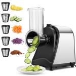 Homdox 250W Electric Cheese Grater, Electric Slicer Shredder, Salad Maker Electric Grater Electric Cheese Grater/Shredder with 5 Free Attachments, Ivory