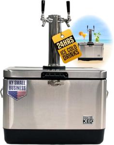 Cooler Keg Portable Kegerator Stainless Steel Insulated Draft System: 2 Refillable 1.75 Gallon Kegs, 24 Hours Ice Cold, No Electricity, Dual Taps, 4 CO2 Cartridges. Beer, Mixed Drinks, Cocktails, Mead