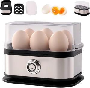 Smart Egg Cooker with Auto Shut, Rapid Egg Cooker Electric 6 Eggs Capacity, Hard, Medium, Soft Boiled Egg Poacher, egg steamer, Multi-function, Knob Controled Auto Shut-Off Function