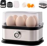 Smart Egg Cooker with Auto Shut, Rapid Egg Cooker Electric 6 Eggs Capacity, Hard, Medium, Soft Boiled Egg Poacher, egg steamer, Multi-function, Knob Controled Auto Shut-Off Function