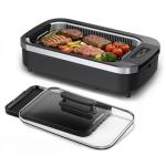 Smokeless Indoor Grill, COWSAR 1500W Electric Grill Indoor with Drip Tray & Tempered Glass Lid, Portable Non-Stick Korean BBQ Grill, 6-Level Control, 90 Min Auto Timer, Dishwasher Safe, Black