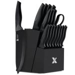 XANAPON 19-Piece Black Kitchen Knife Set with Block and Built-in Sharpener, High Carbon Stainless Steel Chef Knives Set for Kitchen with 8 Steak Knives, Ergonomic Handles, Perfect Housewarming Gift