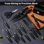 XANAPON 19-Piece Black Kitchen Knife Set with Block and Built-in Sharpener, High Carbon Stainless Steel Chef Knives Set for Kitchen with 8 Steak Knives, Ergonomic Handles, Perfect Housewarming Gift