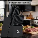 XANAPON 19-Piece Black Kitchen Knife Set with Block and Built-in Sharpener, High Carbon Stainless Steel Chef Knives Set for Kitchen with 8 Steak Knives, Ergonomic Handles, Perfect Housewarming Gift