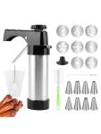 Churro Maker Machine - Stainless Steel Churro Maker Professional Churrera with 8 Stainless Steel Decorating Tips ＆ 8 Discs, Piping Bag, Churro Filler Hollow Churro(Black+silver)