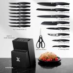 XANAPON 19-Piece Black Kitchen Knife Set with Block and Built-in Sharpener, High Carbon Stainless Steel Chef Knives Set for Kitchen with 8 Steak Knives, Ergonomic Handles, Perfect Housewarming Gift