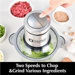 Kitchen in the box Food Processor, Electric Meat Grinder & Food Chopper with 400W Powerful Veggie Chopper-2 Bowls（8 Cup+8 Cup） & 2 Bi-Level Blades for Meat/Fish/Vegetable/Baby Food（Sliver Button）