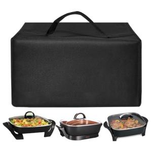 Electric Skillet Cover Electric Frying Pan Cover Heavy Duty Waterproof Heat-Resistant Nylon Covers Case for bella Make Take Oven Grill/for Crux Electric Skillet (Black)