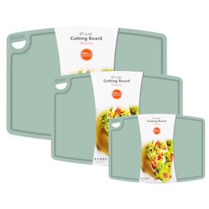 Liflicon Silicone Thick Cutting Boards Mats Set of 3 Foldable & Flexible Design Juice Grooves Easy Grip Handle Dishwasher Safe for Kitchen,BPA free Silicone Cutting Board-Light Green