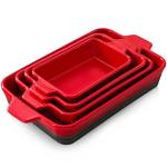 Casserole Dishes For Oven, Heat-Resistant Ceramic Bakeware Set Of 4 Rectangular Baking Dish Set With Handles For Lasagna, Cake, Pie, Dinner, Cooking, Ceramic Baking Dish, Red (9.4"/11.1"/12.2"/14.7")
