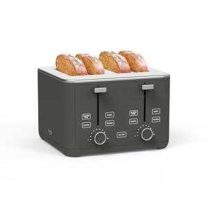 Martha Stewart 4 Slice Toaster, 10 Shade Settings with Defrost, Cancel, Bagel & Gluten-Free, Extra-Wide Self-Centering Slots for Waffles & Artisan Bread, Removable Crumb Tray, Cord Wrap, 1800W, Caviar