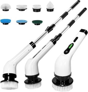 Avonley 7-in-1 Electric Spin Scrubber, 25W Powerful Cordless Cleaning Brush with Adjustable Handle & 7 Replaceable Heads for Bathroom, Floor, Tile, Kitchen & Car