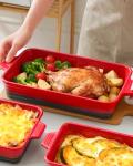 Casserole Dishes For Oven, Heat-Resistant Ceramic Bakeware Set Of 4 Rectangular Baking Dish Set With Handles For Lasagna, Cake, Pie, Dinner, Cooking, Ceramic Baking Dish, Red (9.4"/11.1"/12.2"/14.7")