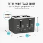Martha Stewart 4 Slice Toaster, 10 Shade Settings with Defrost, Cancel, Bagel & Gluten-Free, Extra-Wide Self-Centering Slots for Waffles & Artisan Bread, Removable Crumb Tray, Cord Wrap, 1800W, Caviar