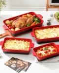 Casserole Dishes For Oven, Heat-Resistant Ceramic Bakeware Set Of 4 Rectangular Baking Dish Set With Handles For Lasagna, Cake, Pie, Dinner, Cooking, Ceramic Baking Dish, Red (9.4"/11.1"/12.2"/14.7")