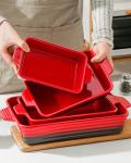 Casserole Dishes For Oven, Heat-Resistant Ceramic Bakeware Set Of 4 Rectangular Baking Dish Set With Handles For Lasagna, Cake, Pie, Dinner, Cooking, Ceramic Baking Dish, Red (9.4"/11.1"/12.2"/14.7")