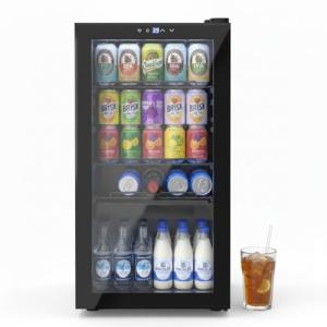 Dawmilon 3.2 Cu.Ft Mini Fridge – 120 Can Beverage Refrigerator with Glass Door, Adjustable Shelves & Temperature Control, Ideal Drink Cooler for Soda, Wine & Beer in Home or Office