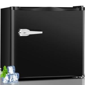 Kismile Compact Upright Mini Freezer 1.2Cu.ft, Black Design with Handle & Shelves, 3 Adjustable Thermostat, Quiet Operation for Home & Office