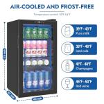 Dawmilon 3.2 Cu.Ft Mini Fridge – 120 Can Beverage Refrigerator with Glass Door, Adjustable Shelves & Temperature Control, Ideal Drink Cooler for Soda, Wine & Beer in Home or Office
