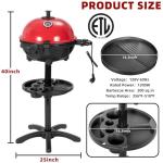 QPMR Electric Grill Outdoor/Indoor,Portable BBQ Grill with Nonstick Surface,200 Square Inches Indoor Electric Barburcue Grill with Adjustable Heat,Stand/Tabletop,for Patio/Yard/Home(Red)