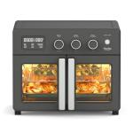 Martha Stewart French Door Air Fryer Toaster Oven Combo, 34QT Countertop Convection, 12-in-1, Bake, Broil, Roast, Fits 12” Pizza, Dehydrate, 5 Accessories, Air Fry Basket, Stainless Steel, Caviar Gray