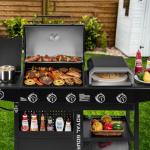 Royal Gourmet ZH3004H 3-in-1 Premium Gas Grill and Pizza Oven Combo with Side Burner, 59,000 BTU, 5-Burner Propane Gas Grill, Pizza Grill Combo, for Backyard, Patio and Outdoor, Black