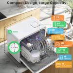 BLITZHOME Countertop Portable Dishwasher, 9 Programs, 167℉ High-Temp, 360° 3 Spray, 24H Timing, Hot Air Drying, Air Refresh, Baby-Care, LED Light, 5.2L Built-in Water Tank for Apartments RVs