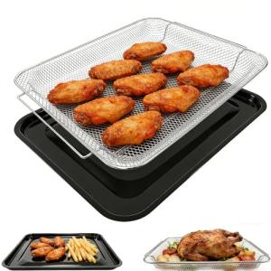 GXF Air Fry Basket & Tray Set for GE Oven, Replacement Parts for GE Appliances Range & Wall Oven PM48X120, 15” x 12” Tray Pan for Baking Roasting Draining & Crispy Air Frying, Dishwasher Safe