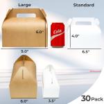 UnicoPak 30 Pack 9x6x6 Kraft Gable Boxes, Food-grade Cardboard Paper Lunch Boxes, Recyclable Gift Boxes with Handles for Treats, Picnic, Takeout Food, Goodie Bags, Sturdy Barn Boxes
