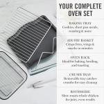 Martha Stewart French Door Air Fryer Toaster Oven Combo, 34QT Countertop Convection, 12-in-1, Bake, Broil, Roast, Fits 12” Pizza, Dehydrate, 5 Accessories, Air Fry Basket, Stainless Steel, Caviar Gray