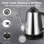 1L Electric Gooseneck Kettle, Tea Kettle for Boiling Water, Gooseneck Electric Kettle for Coffee & Tea, Fast Boiling for Pour Over, Auto Shut-Off, Boil-Dry Protection, 360° Rotational Base - Silver