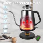 1L Electric Gooseneck Kettle, Tea Kettle for Boiling Water, Gooseneck Electric Kettle for Coffee & Tea, Fast Boiling for Pour Over, Auto Shut-Off, Boil-Dry Protection, 360° Rotational Base - Silver
