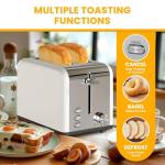 Simple Deluxe 2-Slice Toaster, 6 Browning Setting and 3 Function Stainless Steel Toaster, Extra Wide Slot & Removable Crumb Tray, for Bread & Waffle, White