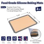 E-far Small Silicone Baking Mats, 2-Pack Nonstick Reusable Silicone Mat for Toaster Oven Pan Baking Cookie, Fit 7.5x10” Rectangle Sheet Tray for Steak, Food Grade & Heat-Resistant, Easy Clean, Gray
