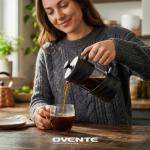 OVENTE French Press Coffee Maker 20 Ounce with Heat Resistant Borosilicate Glass & Stainless Steel 4-Level Filtration System, Portable Cold Brew Coffee Maker for Travel, Camping or Gift, Black FPW20B