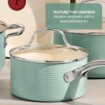 T-Fal Inspire Nonstick Ceramic Cookware Set, 10-Piece, Oven Safe to 500°F, Stockpot, Ceramic Pots and Pans Set, Frying Pans, Saucepans, Stockpot, Protectors, Mint Green
