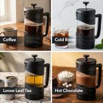 OVENTE French Press Coffee Maker 20 Ounce with Heat Resistant Borosilicate Glass & Stainless Steel 4-Level Filtration System, Portable Cold Brew Coffee Maker for Travel, Camping or Gift, Black FPW20B