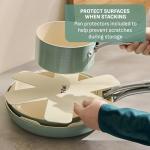 T-Fal Inspire Nonstick Ceramic Cookware Set, 10-Piece, Oven Safe to 500°F, Stockpot, Ceramic Pots and Pans Set, Frying Pans, Saucepans, Stockpot, Protectors, Mint Green