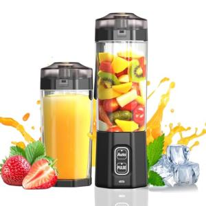 Portable Blender, 360 Watt Personal Blenders with Pulse Mode, Shakes and Smoothies, 6000mAh, BPA Free 24 Oz Blender Cup with 6 Blades and Lid, USB-C, Self Cleaning Portable Juicer For Travel, Black