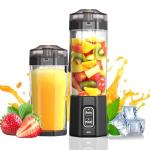 Portable Blender, 360 Watt Personal Blenders with Pulse Mode, Shakes and Smoothies, 6000mAh, BPA Free 24 Oz Blender Cup with 6 Blades and Lid, USB-C, Self Cleaning Portable Juicer For Travel, Black