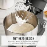 Martha Stewart Stand Mixer, 12 Speed, Tilt-Head, 5.3QT Stainless Steel Bowl, Splash Guard with Pour Chute, Whisk, Dough Hook, Flat Beater, Electric Kitchen Baking Mixer, Bread, Cake, Whip, Caviar Gray