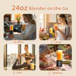 Portable Blender, 360 Watt Personal Blenders with Pulse Mode, Shakes and Smoothies, 6000mAh, BPA Free 24 Oz Blender Cup with 6 Blades and Lid, USB-C, Self Cleaning Portable Juicer For Travel, Black