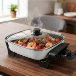 I-Keukenn 8" Electric Skillet with PFAS-Free Non-Stick Ceramic Coating, Removable Frying Pan, Adjustable Temperature, Reversible Design, Tempered Glass Lid, Vibrant Green