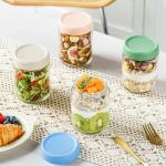 DRKIO 16 Oz Overnight Oats Containers with Lids - 4 Pack Glass Storage Jars with Airtight Lids Wide Mouth Mason Food Jars Great for Meal Prep Salad Chia Pudding Snacks Yogurt Sugar Spice Cereal