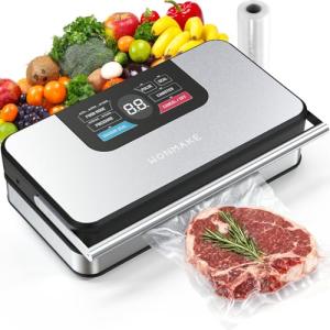 95kPa Powerful Vacuum Sealer for Food, Fully Automatic 10-in-1 Vacuum Sealer Machine with Easy Handle, Built-in Cutter & Roll Storage, Digital Countdown Display, Premium Stainless Steel Design