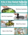 SveBake Stainless Steel Salad Spinner with Storage Lid, 5.3 Qt, BPA-Free, 4-in-1 Multi-Functional Lettuce Spinner, Fruit & Vegetable Washer, Easy Clean, Stop Button, Non-Slip Base