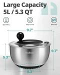 SveBake Stainless Steel Salad Spinner with Storage Lid, 5.3 Qt, BPA-Free, 4-in-1 Multi-Functional Lettuce Spinner, Fruit & Vegetable Washer, Easy Clean, Stop Button, Non-Slip Base