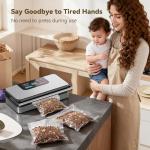 95kPa Powerful Vacuum Sealer for Food, Fully Automatic 10-in-1 Vacuum Sealer Machine with Easy Handle, Built-in Cutter & Roll Storage, Digital Countdown Display, Premium Stainless Steel Design