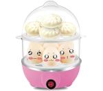 Egg Steamer, Two Layers Pink 6 Inch Diameter Plug-in Steamer for Egg, Corn, Stuffed Bun and Meal (Pink)